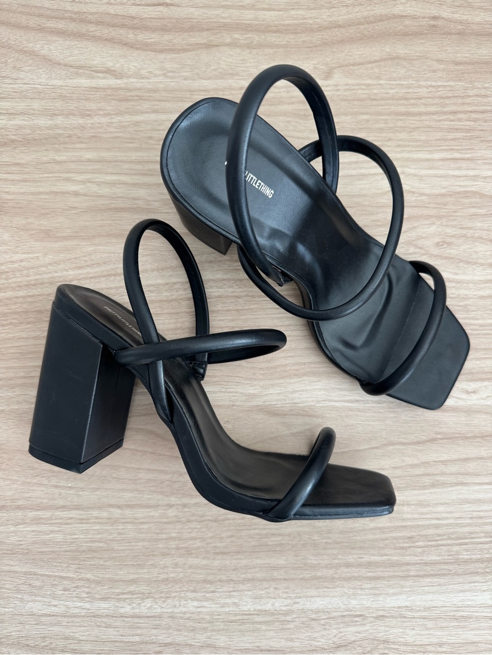 PrettyLittleThing Black Triple Strap Block Heel Sandals